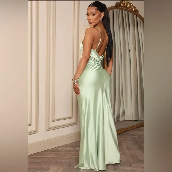 slim fit dress slacks Criss-Cross Chartreuse Ruched A-Line Halter Sleeveless Long Prom Dress, Sage Green / 2 main image 1